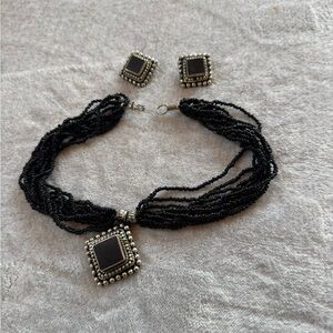 Vintage Black Beaded Necklace Set